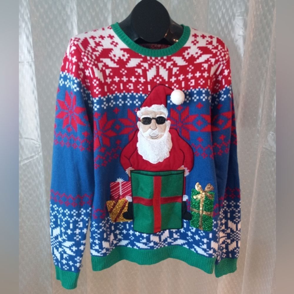 Jolly Sweater Ugly Christmas Sweater Santa Pocket Size M